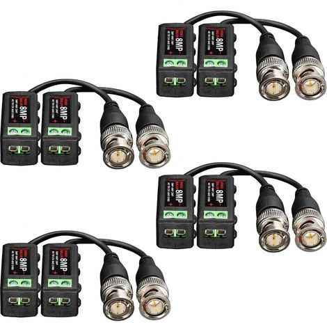 4 paires de connecteurs vidéo passifs 4K 8 MP HD, émetteur-récepteur BNC pour câble BNC mâle via système de caméra de vidéosurveillance CAT5/5E/6 (4 paires, type à vis) (1/5)