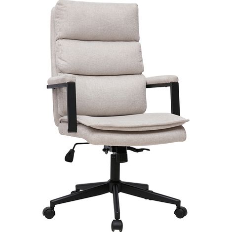 Bürostuhl auf Rollen aus Stoff in strukturiertem Samt-Look beige und schwarzem Metall SAEL (1/5)