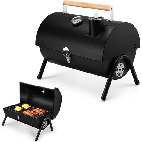 Portable Charcoal BBQ Grill with Lid, Small Table Top BBQ with Thermometer, Adjustable Air Supply and Air Flow for Outdoor Cooking, Parties, Cooking (1/5)