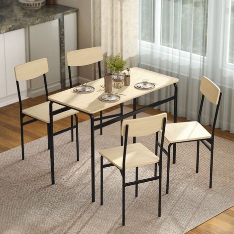 Table à manger rectangulaire 5 pièces avec table et 4 chaises, en bois et métal, finition noire et bois naturel (1/5)