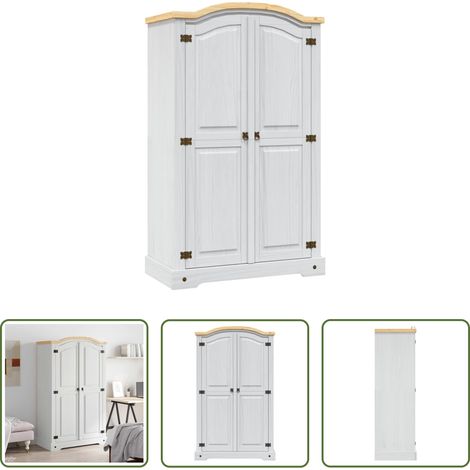 Kiefernholz Kleiderschrank - Kleiderschrank Mexiko-Stil Kiefernholz 2 Türen Weiß (1/5)