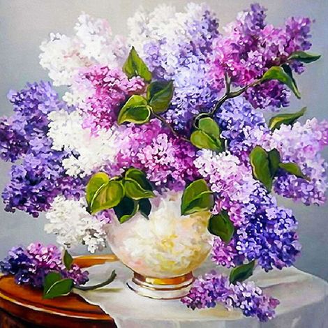 Tableau broderie diamant 5D lavande gros bouquet fleurs strass plein diamant déco murale artisanat et décoration maison (1/2)
