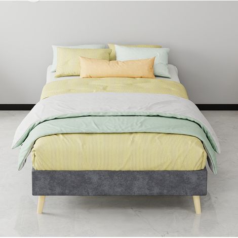 Cama 90x200 moderna de tela y metal gris OKMYHOME (1/5)