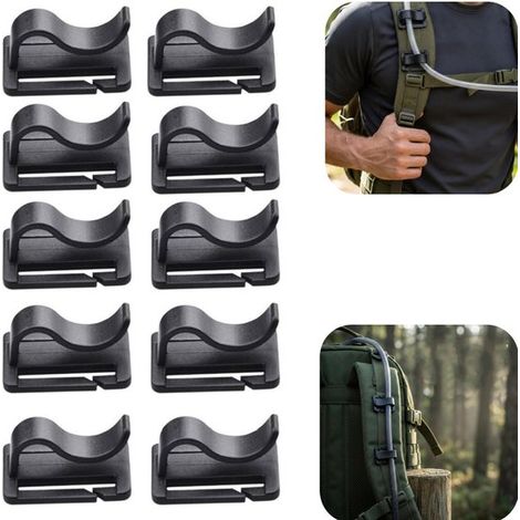 Clips de tuyau lot de 10 - pinces pour poche à eau 3,3 x 2,6 cm pour randonnée, noires (1/5)