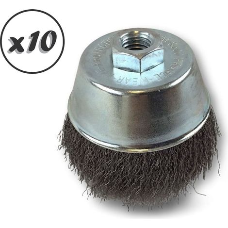 Brosse coupe rotative boisseau meuleuse d'angle Garnissage Inox ondulé souple ou dur - Quantité x10 - Ø 80 coupe - Souple - Inox (1/5)