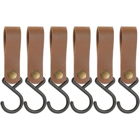 Lot de 6 Crochets en Forme de S en Cuir,Crochets en S en Acier Inoxydable pour Accrocher des Casseroles,Casseroles,Tasses à café,Vêtements,Ustensiles d'extérieur（Kaki） (1/5)