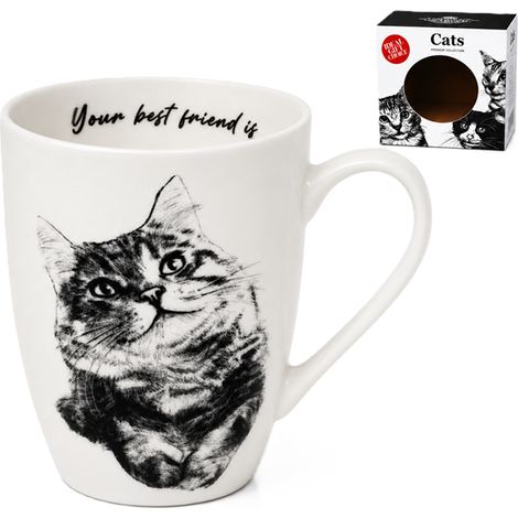 Taza de porcelana con diseño de gato de 350 ml, Reina Isabel, un regalo para amantes de los gatos, de primera calidad. (1/5)