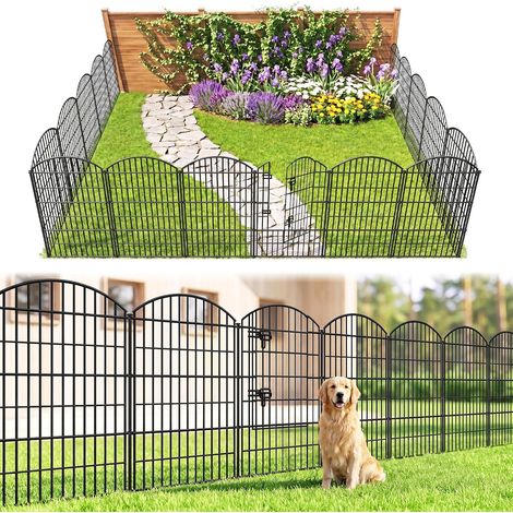 Clôture de jardin, 4 panneaux + 1 porte, métal inoxydable, pour chiens, animaux domestiques, barrière pour animaux, clôture de jardin, bordure pour cour, terrasse, parterre de fleurs (longueur (1/5)