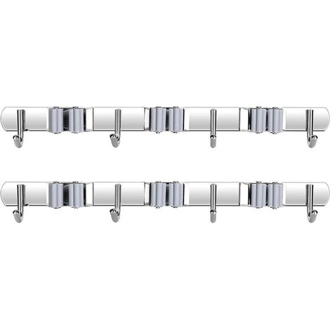 Mop Broom Clips, Grey 3 Clips and 4 Hooks Mop Holder Strong Load Capacity for Large Garden, Bathroom, Kitchen