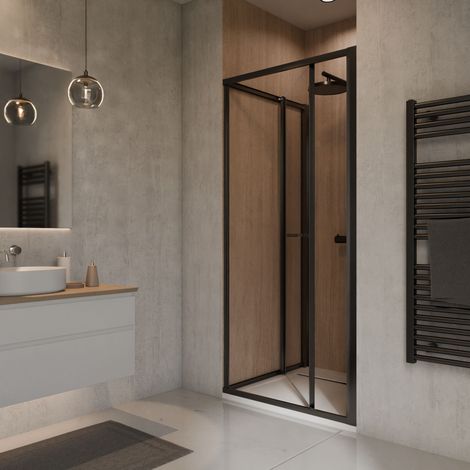 Porte de douche coulissante transparent noir, l. 70 x H. 190 cm, SCHULTE, montage réversible, verre 6 mm anticalcaire, porte pivotante Sunny (1/5)