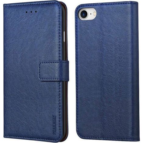 Coque pour iPhone SE 2022 5G/SE 2020/6/6S/7/8 Housse de Protection Etui à Rabat Premium en Cuir PU [Pochette de Bleu