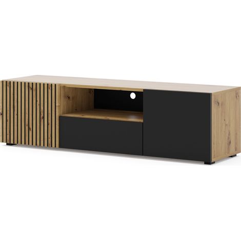 TV-MÖBEL WOHNZIMMER 150x42x42cm EICHE SCHWARZ MATT (1/5)