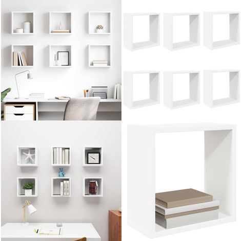 Étagères cube murales 6 pcs blanc 30x15x30 cm - Etagere Murale - Etageres Cubes - Rangement Mural - Decoration Murale - Meuble Salle A Manger - Home & Living (1/5)