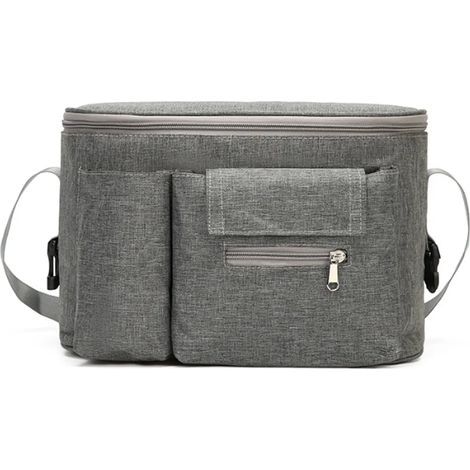 Organizador de cochecito, bolsa de cochecito, bolsa de cochecito con correa para hombro, bolsa de almacenamiento universal multifuncional, accesorios de cochecito (gris) (1/5)