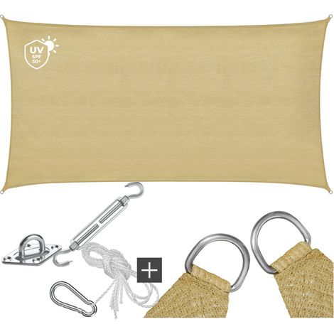 Voile d'ombrage indéchirable avec protection UV imperméable 2x4m sable (1/5)