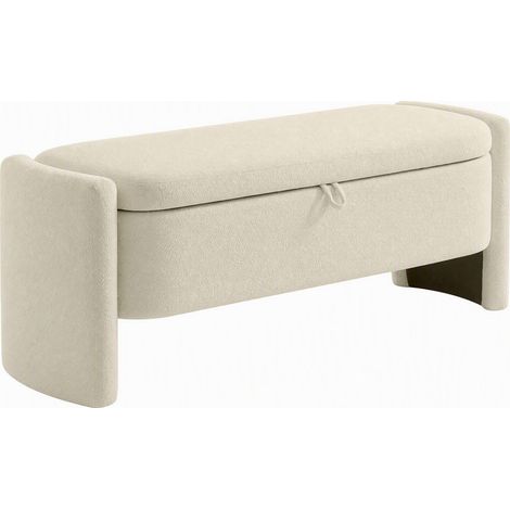 Banc bout de lit - HOMCOM - espace de rangement - pieds en bois d'eucalyptus - tissu bouclé - 118x42x45cm - crème (1/5)