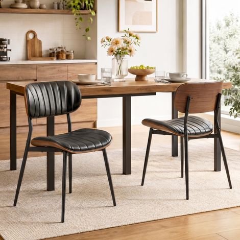 Lot de 2 chaises à manger moderne capitonnées assise simili-cuir dossier incurvé mobilier cuisine (1/5)