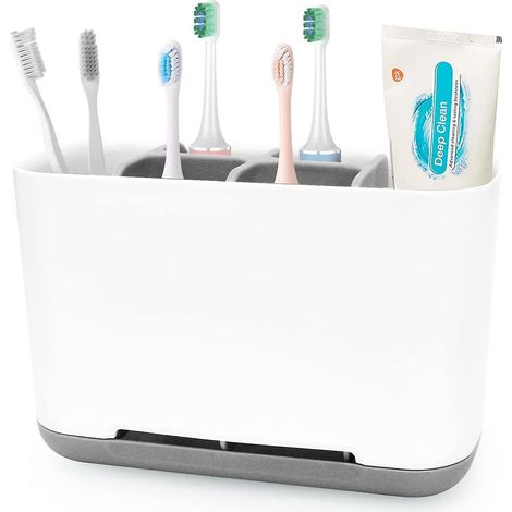 porte-brosses Dents (gris), Porte-brosses Dents En Plastique Pour La Salle De Bains, Rangement Pour Brosses Dents Avec Trou De Drainage Porte-b (1/5)