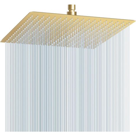 Regenduschkopf 40cm Eckig Gebürstetes Gold Edelstahl mit 324 Anti-Kalk-Düsen (1/5)