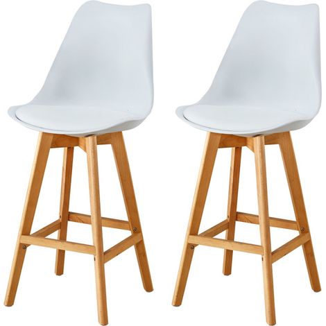 Hobag – Lot de 2 tabourets de bar scandinaves blancs – Hauteur d'assise 66cm – Pieds en hêtre – Design moderne et épuré