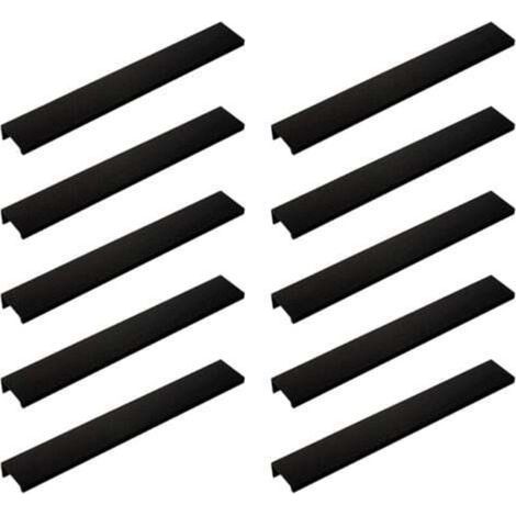 (10 pièces, noir) Poignée de porte longue invisible pour armoire, 200 mm de long, poignée de bord noire sans perforation (1/4)