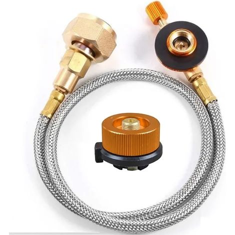 Adaptateur de recharge de propane pour réchaud de camping extérieur, brûleur, coupleur pour bouteille plate de GPL, adaptateur de conteneur, tube métallique durable, réchauds de cuisine portables (1/5)