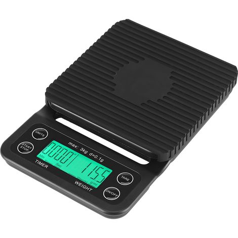 Elektronische Küchenwaage (3 kg) mit 0,1 g Genauigkeit für Filterkaffee, mit Timer, grüner Hintergrundbeleuchtung und digitaler Lebensmittelwiegung (1/5)