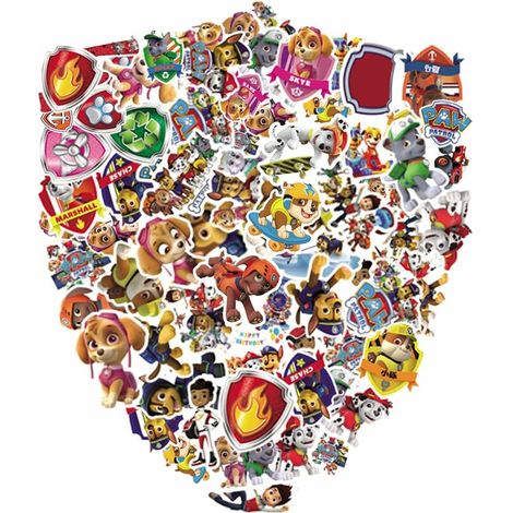 50 PCS Autocollant Pat Patrouille, Paw Patrol Autocollants Enfants, Gommettes Pat Patrouille pour la planche à roulettes, la bouteille, la tablette, les sacs scolaires, les réfrigérateurs, les portes (1/5)