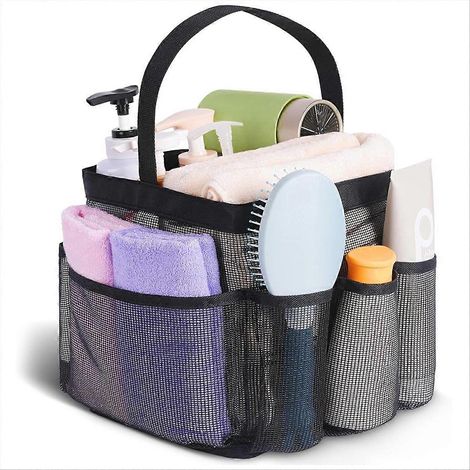 Sac de douche portable en filet, indispensable pour la chambre étudiante, avec 8 poches et grande capacité, idéal pour la plage, la piscine et la salle de sport. (1/5)