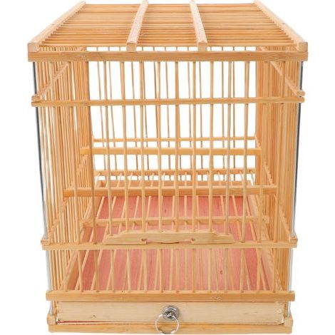 Bamboo Bird Cage, Rectangular 30x20x24cm, Portable for Balcony and Travel, Decorative for Small Birds (1/5)