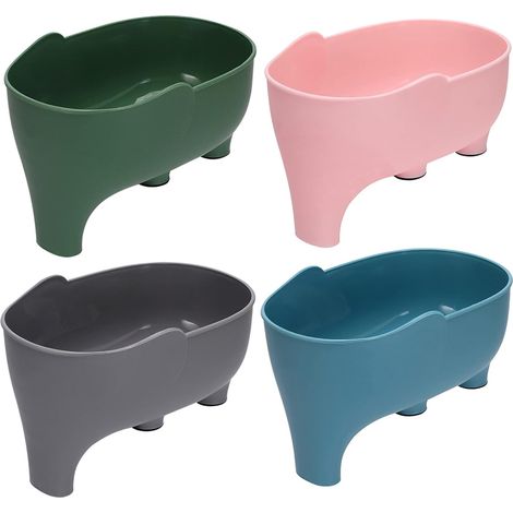 Ensemble de quatre paniers égouttoirs à légumes et fruits - motif éléphant, plusieurs couleurs (bleu, gris, vert, rose), peut être utilisé pour égoutter les pâtes, les nouilles, etc. (1/4)