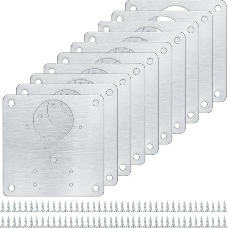 Lot de 10 plaques de réparation de charnières d'armoire en acier inoxydable avec 80 vis Supports de fixation plats pour réparer les portes de placard de cuisine (10)