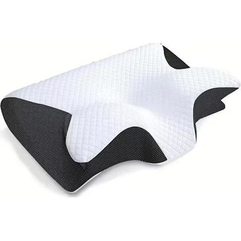 Oreiller cervical viscoélastique, oreiller orthopédique ergonomique 2 en 1 pour soulager les douleurs cervicales, oreiller de soutien profilé, 1 pièce, noir clair (prix réduit)-AquaForge (1/5)