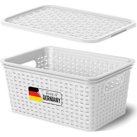 Boîte de rangement avec couvercle, petit panier 5L, blanc en rotin, panier de rangement alimentaire, boîte empilable, plastique emboîtable