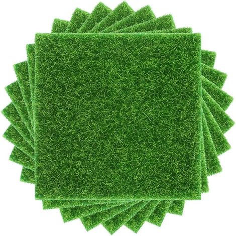Paquete de 8 adornos de jardín en miniatura de césped Artificial, decoración de micropaisaje artesanal, césped de plantas, 15x15 cm (1/5)