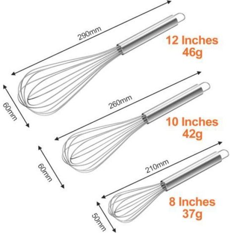 Fouet Cuisine - Inox - 3 Pièces - 21cm, 26cm, 29cm - Durable - Facile à Ranger (1/4)