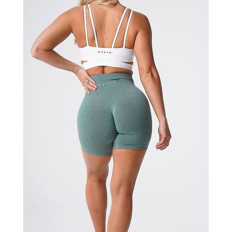 Nahtlose Profi-Shorts aus Spandex für Damen, Fitness, elastisch, atmungsaktiv, figurformend, für Freizeit, Sport und Laufen – Waldgrün (1/5)