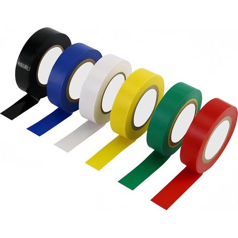 Ruban Isolant PVC - 16 mm x 15 m - Noir et Couleurs - Résistant à l'Eau - Isolation Électrique Jusqu'à 600 V - Lot de 6