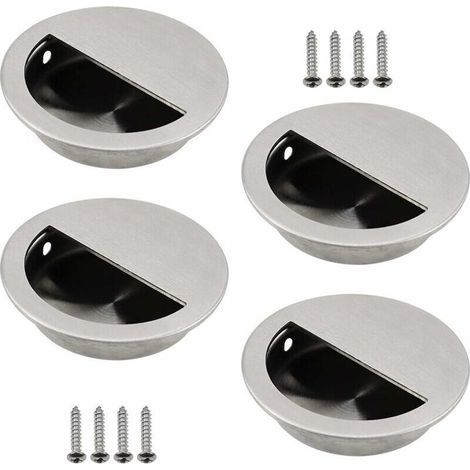 Silberne Edelstahl-Einbaugriffe, runder Schiebetürgriff Ø50mm mit einem 40 x 20mm halbkreisförmigen Loch, leicht zu ziehen für Schiebetüren und andere Möbel (4 Stück) (1/4)
