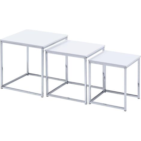 Nested Tables Set of 3, 3pcs Square Side Table End Table for Living Room, High Gloss Nesting Coffee Table (Pure White) (1/5)