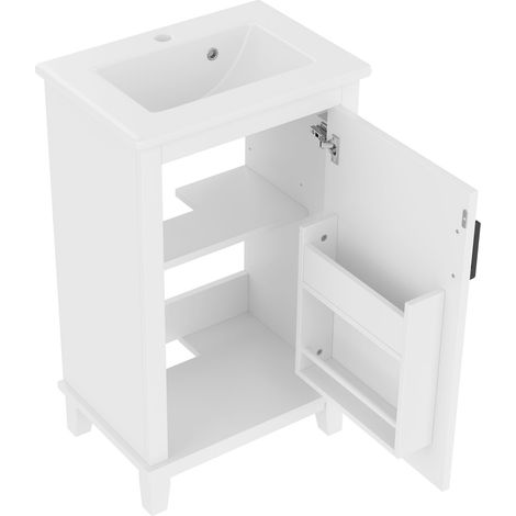 CAIziMeuble sous-vasque 51x34x83 cm blanc, étagères réglables, petits espaces (1/5)