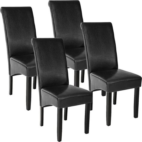 Lot de 4 Chaises de Salle à Manger noir aspect simili cuir avec pieds en bois résistants (1/5)