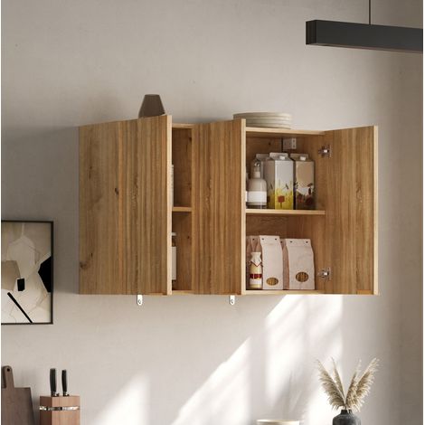 Armario de pared para cocina 90x29x60 cm de MDF natural con almacenaje -FLORAGRACE (1/5)