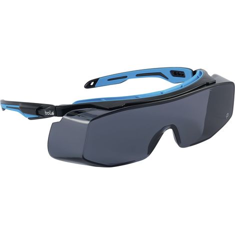 Bolle Sicherheitsbrille Tyron OTG - Augenschutz nach EN166 mit Rauchglas Sichtscheibe, schwarz/blau