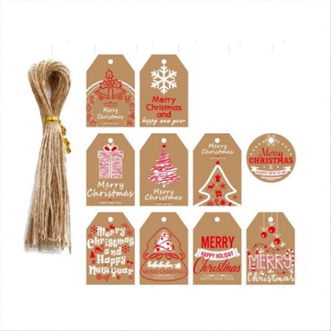 Lot de 10 étiquettes en papier kraft brun, étiquettes cadeaux de Noël en papier kraft brun avec ficelle de jute pour décorations de Noël à faire soi-même