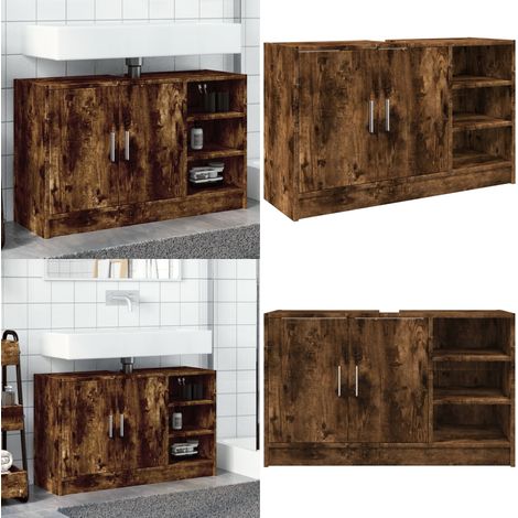 Armoire d'évier chêne fumé 90x29x55 cm bois d'ingénierie - Meuble De Salle De Bain - Armoire De Lavabo - Rangement Salle De Bain - Évier Salle De Bain - Meubles Salle De Bain - Home & Living (1/5)