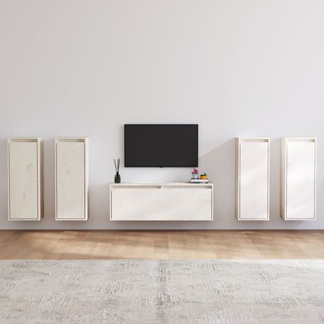 vidaXL Mobili Porta TV 5 pz Bianchi in Legno Massello di Pino (1/5)