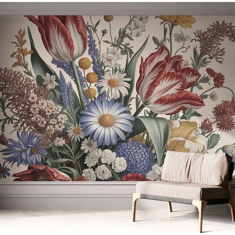 Papier peint autocollant avec imprimé décoratif pour salon et chambre à coucher Installation facile Bouquet de fleurs 312x219 cm (1/5)