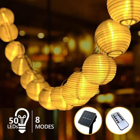 Guirlande Solaire Exterieur Led Lanterne, 9,5m 8 Modes 50 Amopoules Guirlande Guinguette Lumineuse Avec Télécommande, Decoration Blanc Chaud Pour Jardin, Balcon,Terrasse,Chambre,Sapin (1/5)