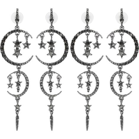 2 Pairs Earrings Alloy Diamond Romantic Moon Star Fashion Jewelry Women Girls AccessoriesBlack (1/5)